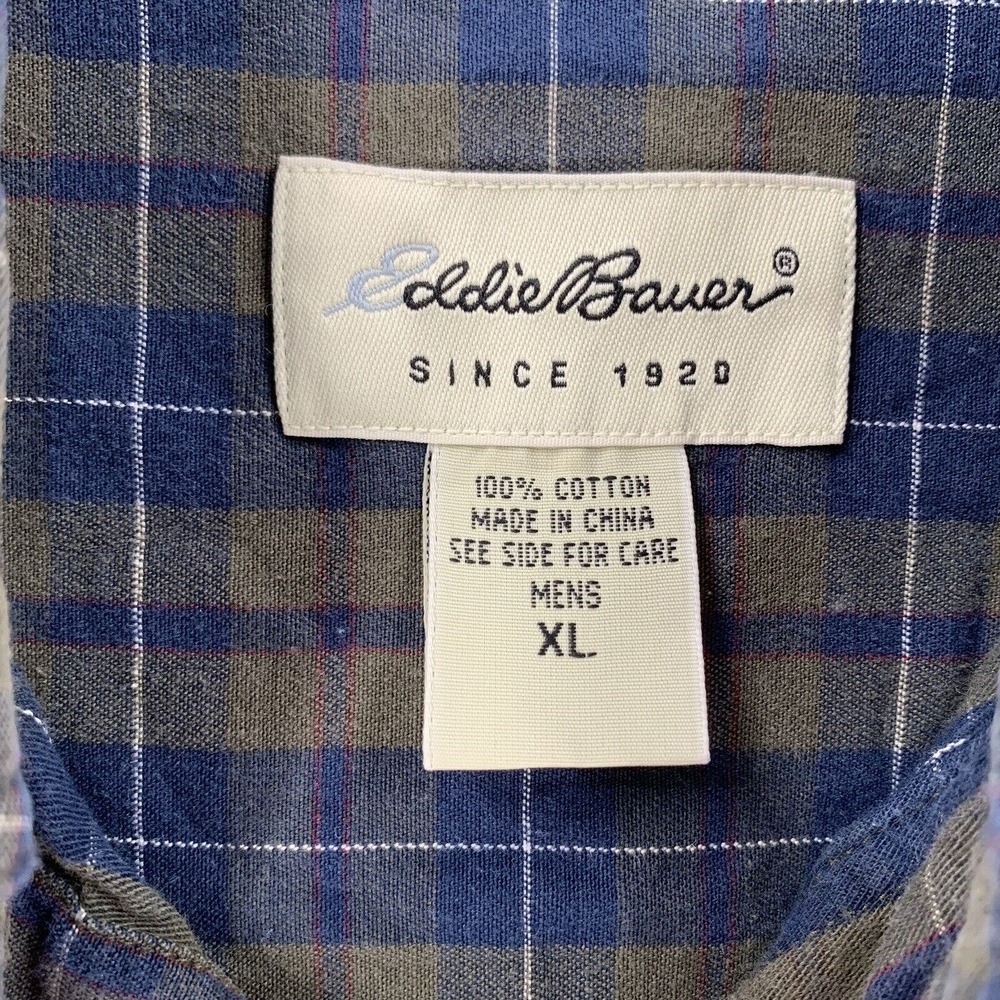 Eddie Bauer Blue Brown Plaid Flannel Long Sleeve Shirt Mens XL - Picture 5 of 8